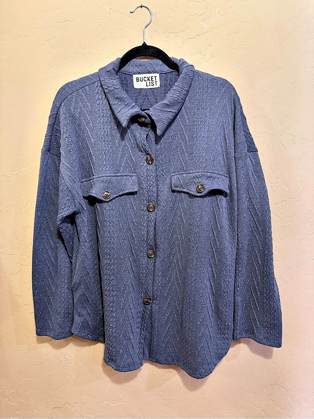 Bucket List Textured Button Down Shirt in Blue Small